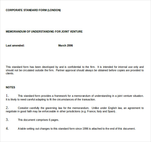 Memorandum of understanding образец