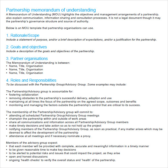 memorandum of understanding sample