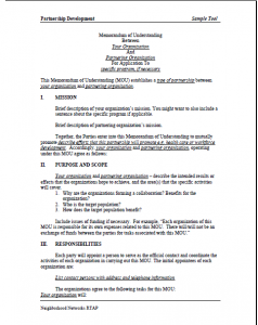 memorandum of understanding sample pcy sample mou cover