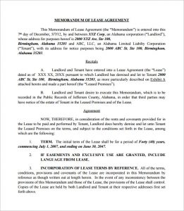 memorandum of understanding sample sample memorandum of lease agreement