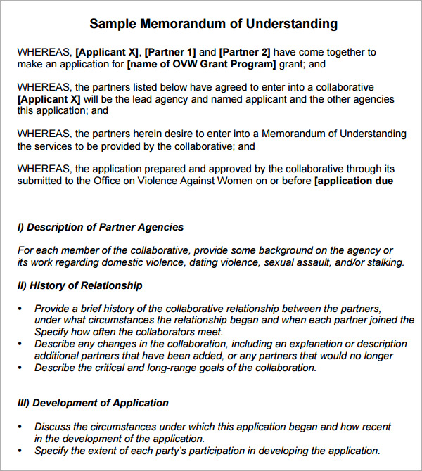 memorandum of understanding sample