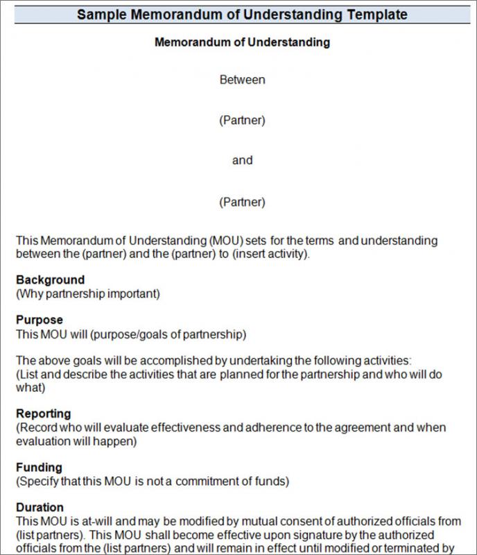 memorandum of understanding template word