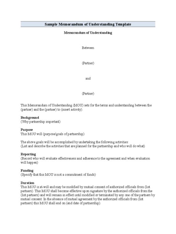 memorandum of understanding template word