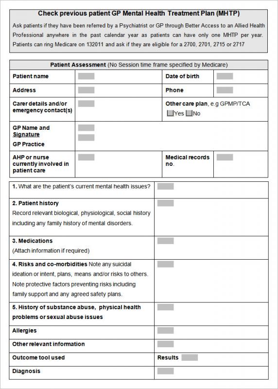 Counseling Treatment Plan Template Word