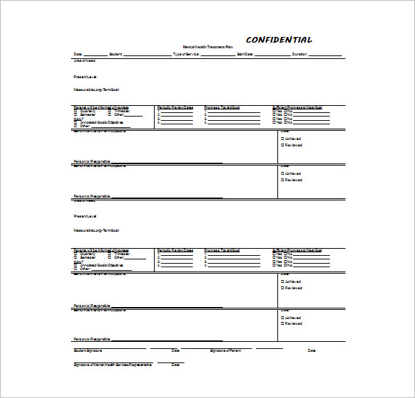 mental health treatment plan template download