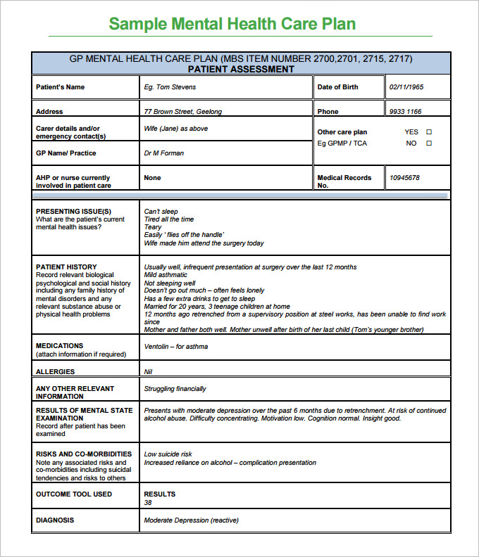 Mental Health Treatment Plan Template Download Template Business