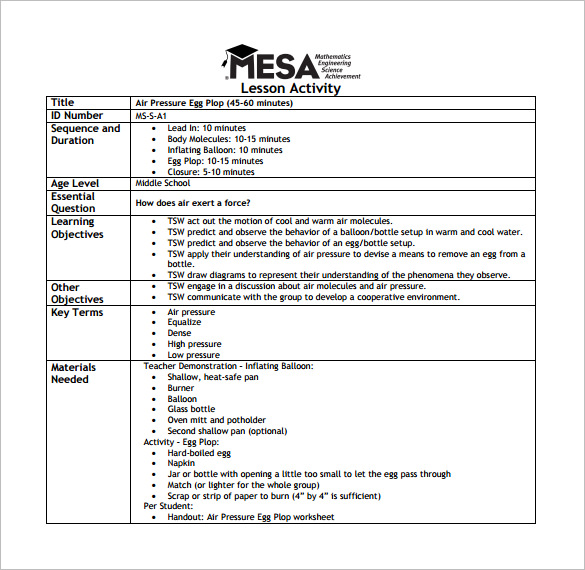 middle school lesson plan template