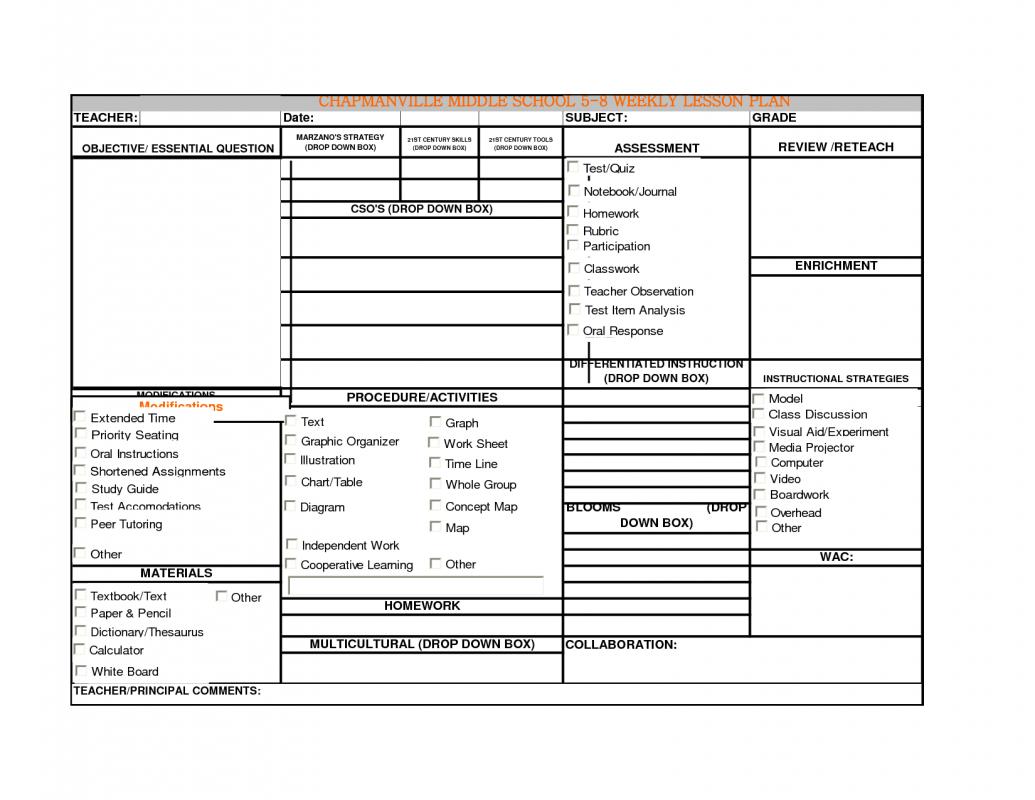 middle school lesson plan template