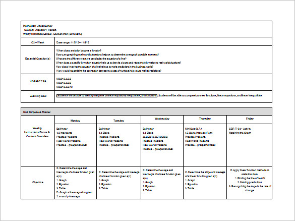 middle school lesson plan template