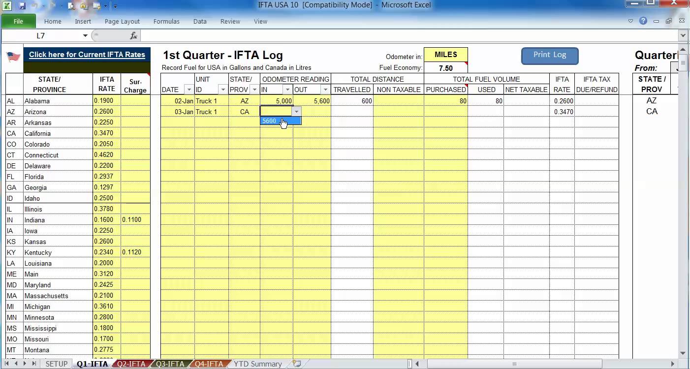 mileage log excel