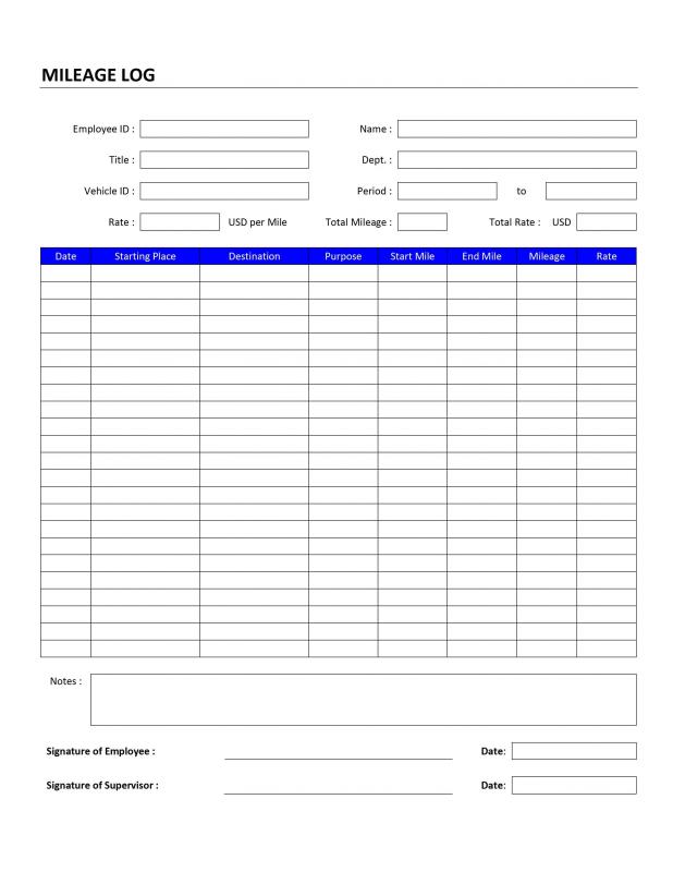 mileage log template