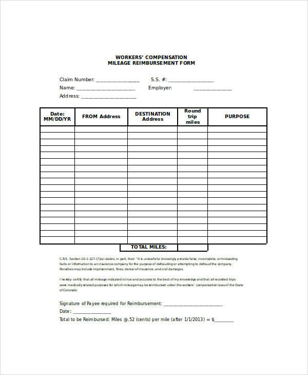 mileage reimbursement form