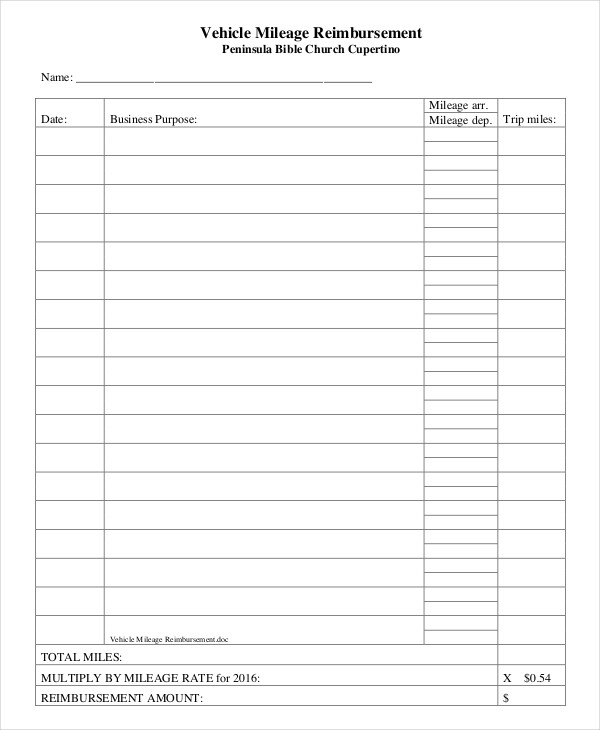 mileage reimbursement form