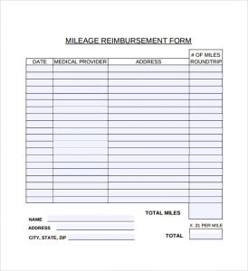 mileage reimbursement template mileage reimbursement form