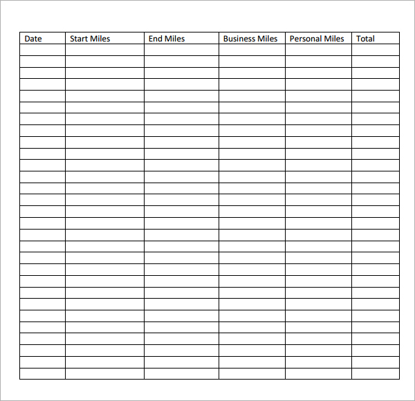 Mileage Tracker Form Template Business