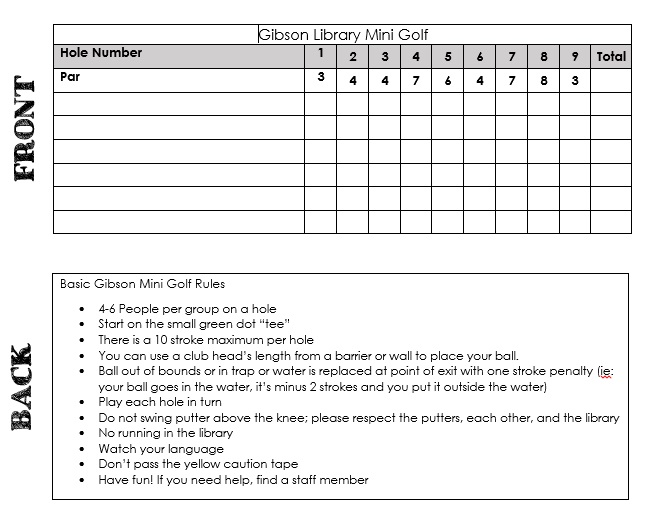 Mini Golf Scorecard Template Business