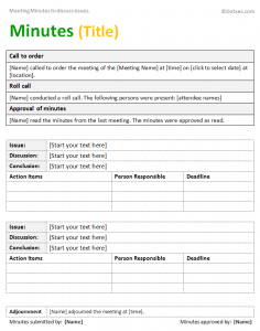 minutes of meeting meeting minutes template to discuss issues