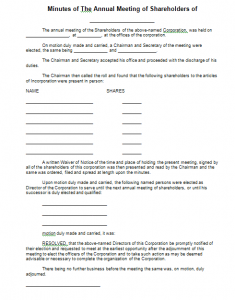 minutes of meeting sample minutes of the annual meeting of shareholders form