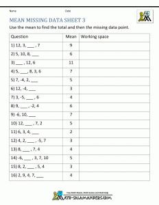 missing numbers worksheets statistics worksheets mean missing data