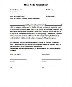 model release form template minor model release form pdf