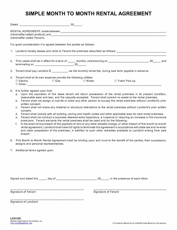 Month To Month Lease Agreement Template Business