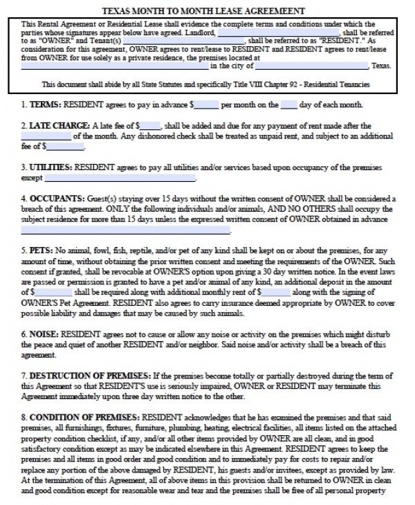 month to month rental agreement