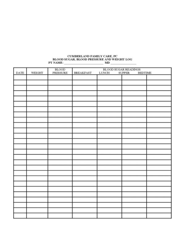 Free Blood Sugar Log Charts