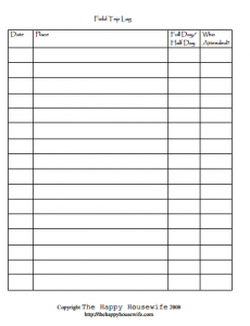 monthly blood sugar log field trip log