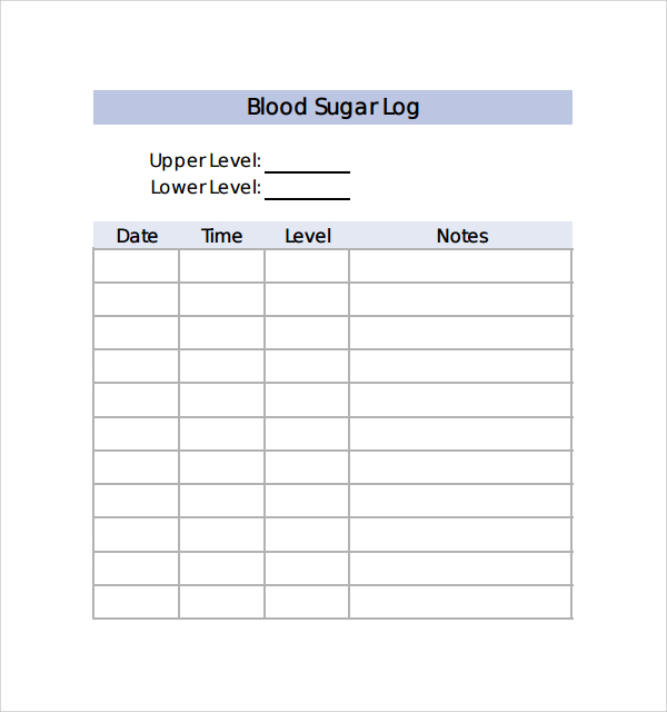 Monthly Blood Sugar Log