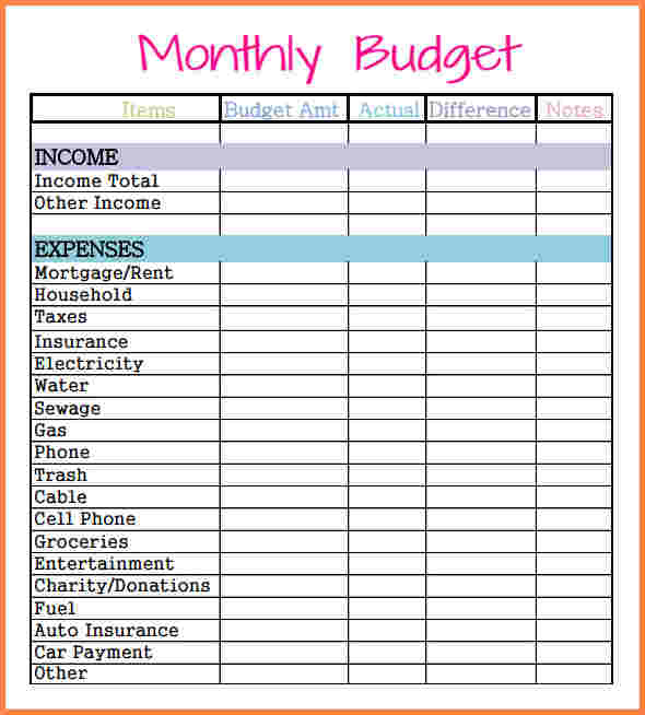 simple household budget template excel