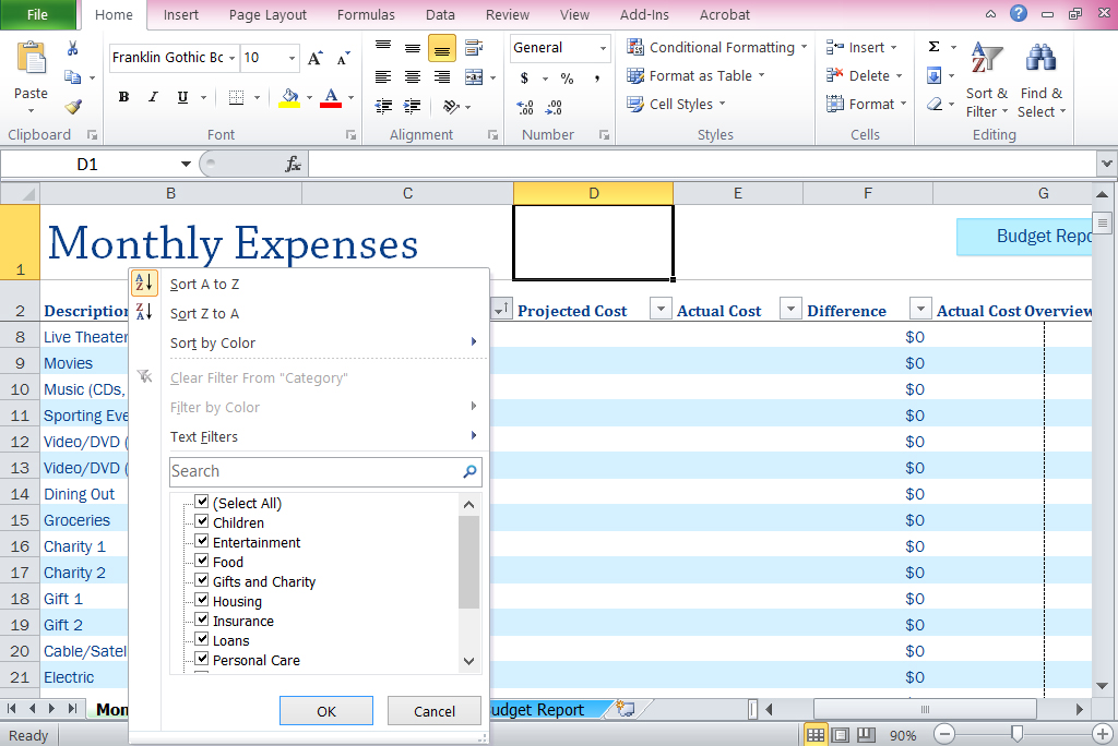 monthly budget worksheet excel