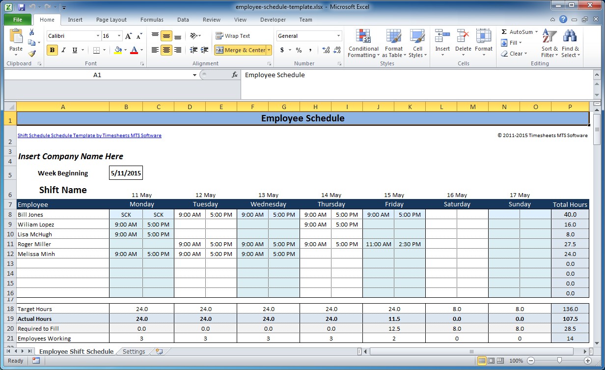 Excel Spreadsheet Template For Employee Schedule