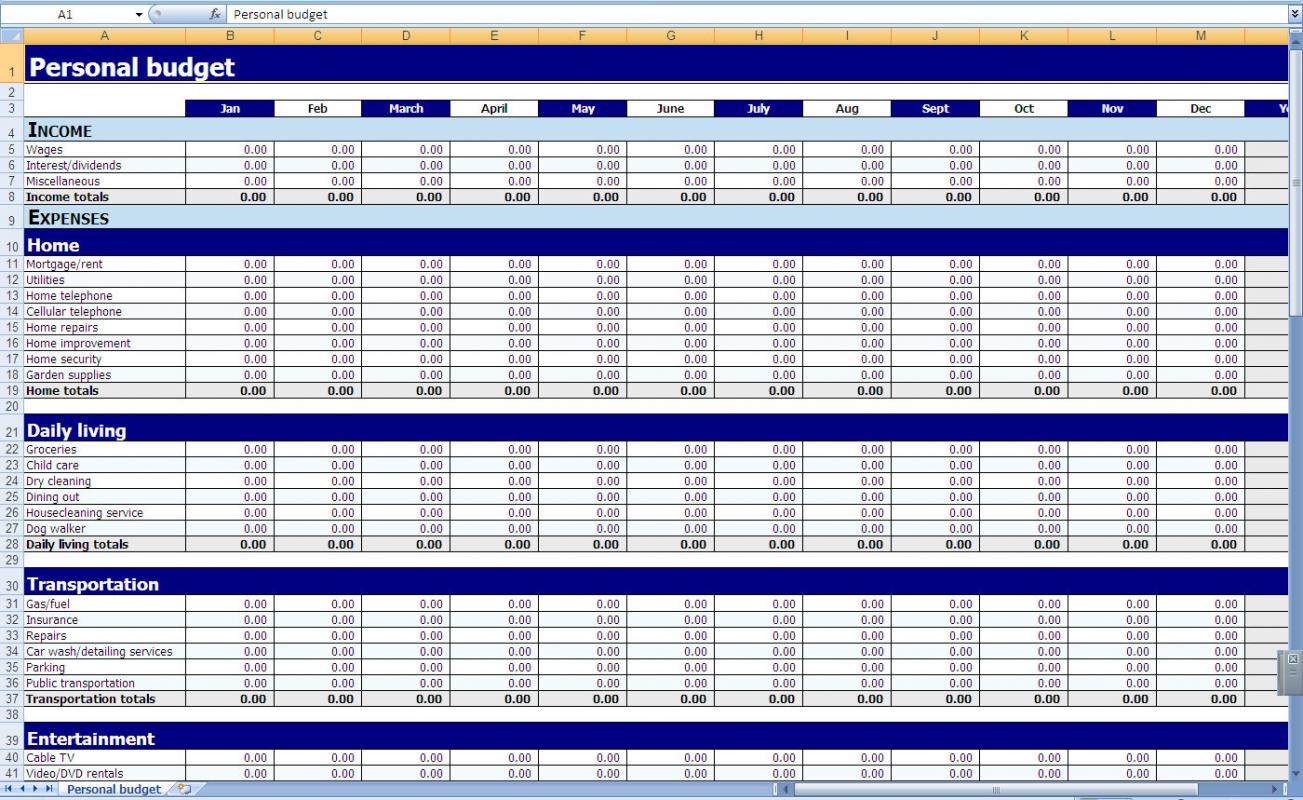 excel spreadsheet to add up monthly expenses