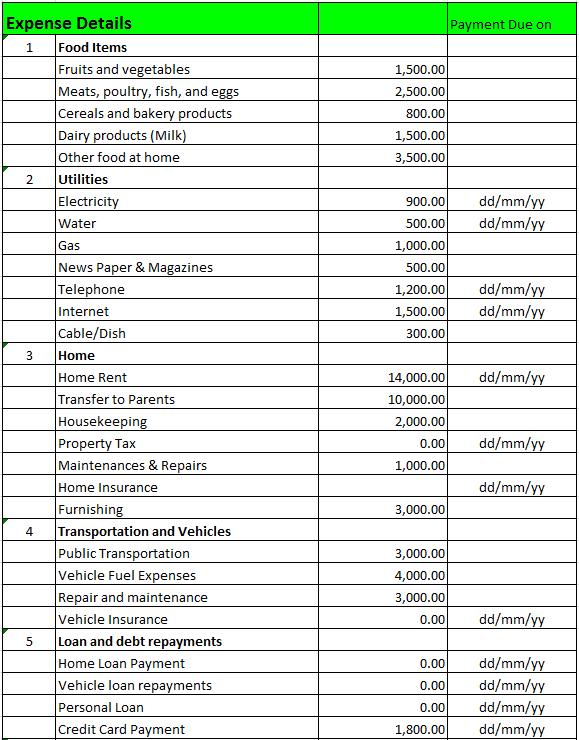 monthly household budget template