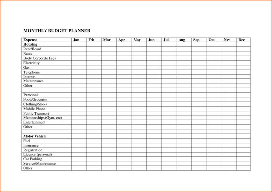 monthly household budget template