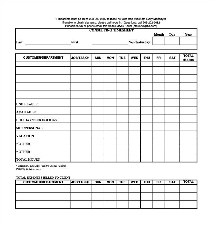 monthly timesheet template excel