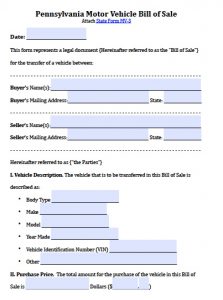 motor vehicle bill of sale pdf pennsylvania motor vehicle bill of sale