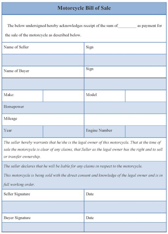 motorcycle bill of sale form