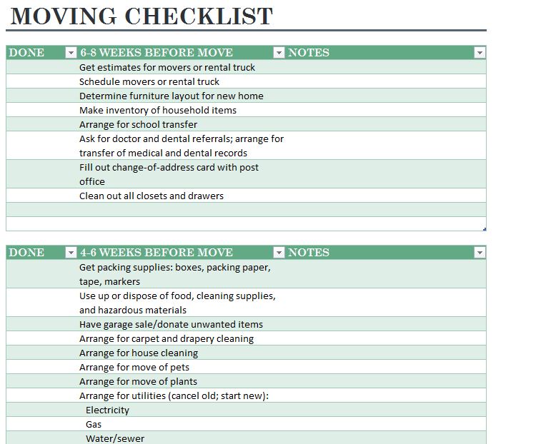 moving checklist template