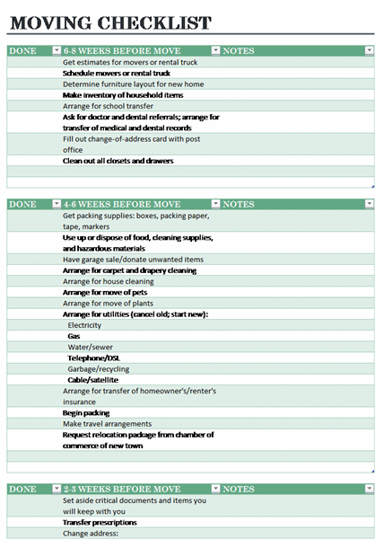 moving checklist template