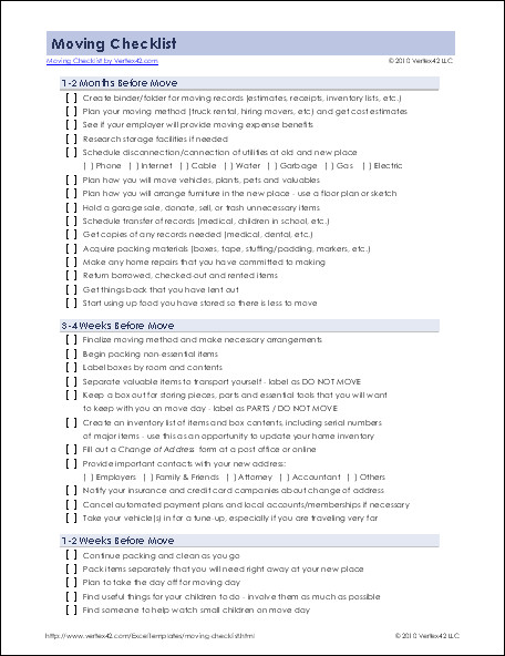 moving checklist template