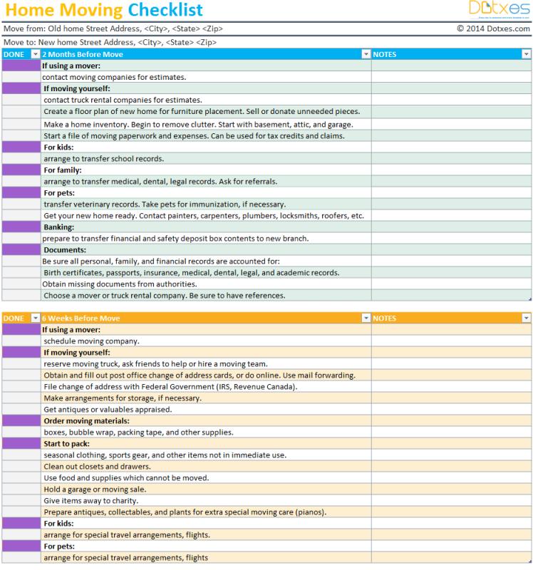 moving checklist template