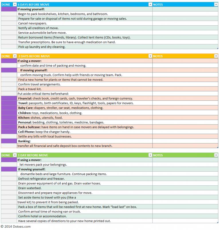 moving checklist template