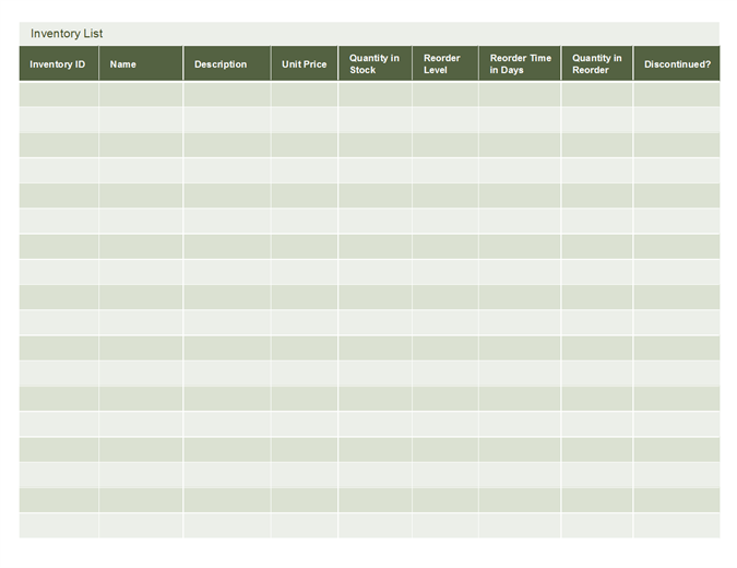 free office supply inventory list template