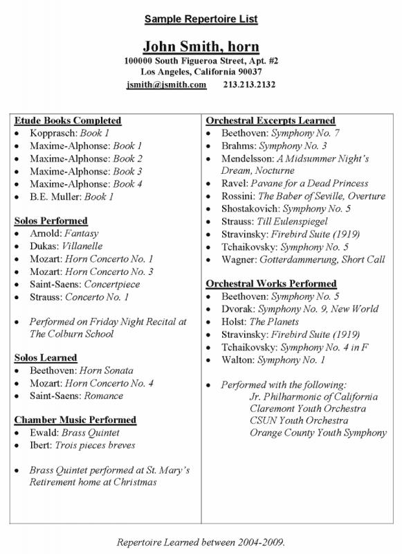 musical theatre resume template