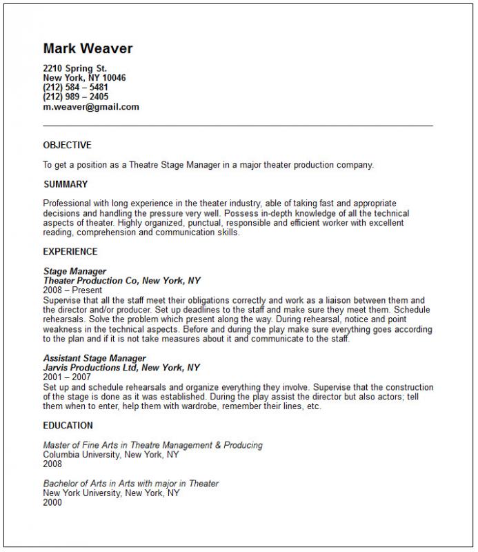 Musical Theatre Resume Template