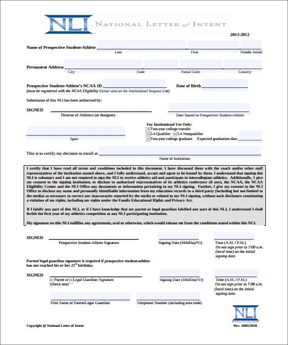 National Letter Of Intent Template Business