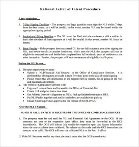 national letter of intent national letter of intent procedure template printable pdf