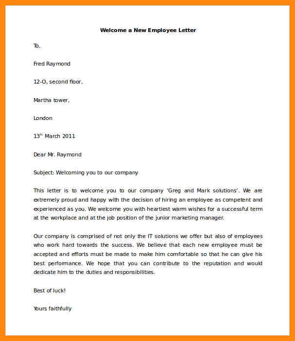 New Employee Email Template Business