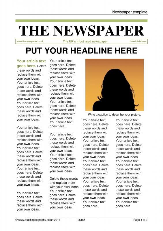 newspaper article template free word